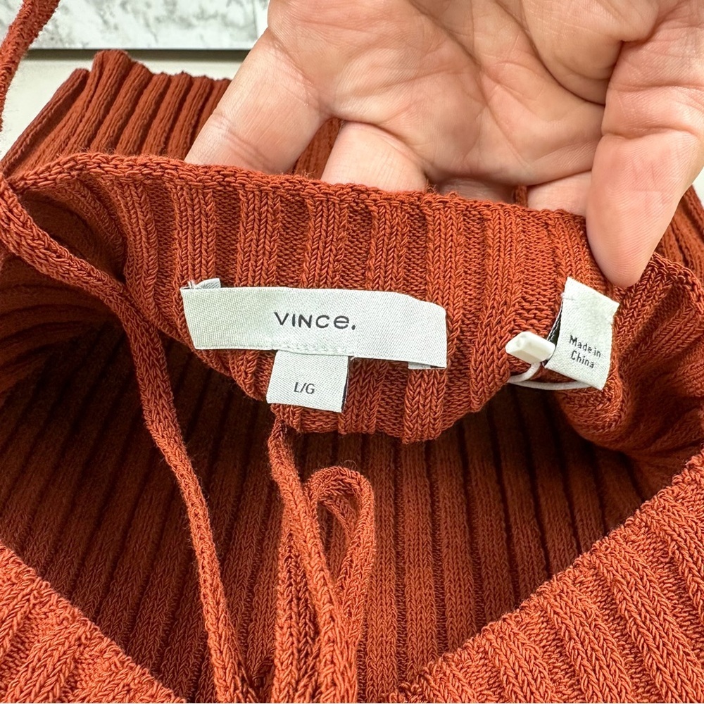 Vince Ribbed Tank Top Organic Cotton Scoop Neck Rust Minimalist - Picture 15 of 17